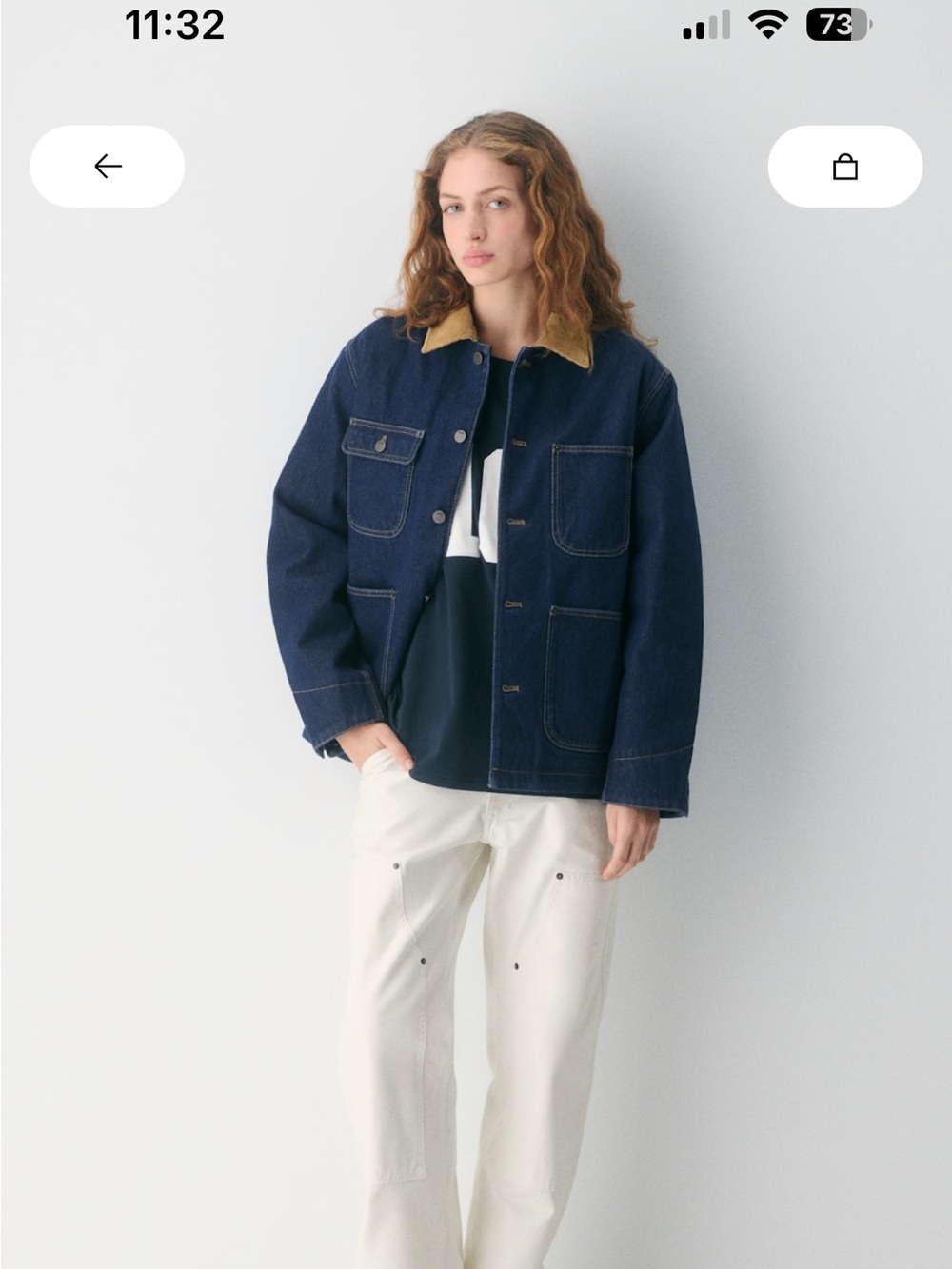 TNA Dark Blue Denim Jacket with Tan Corduroy Collar - Picture 5 of 5